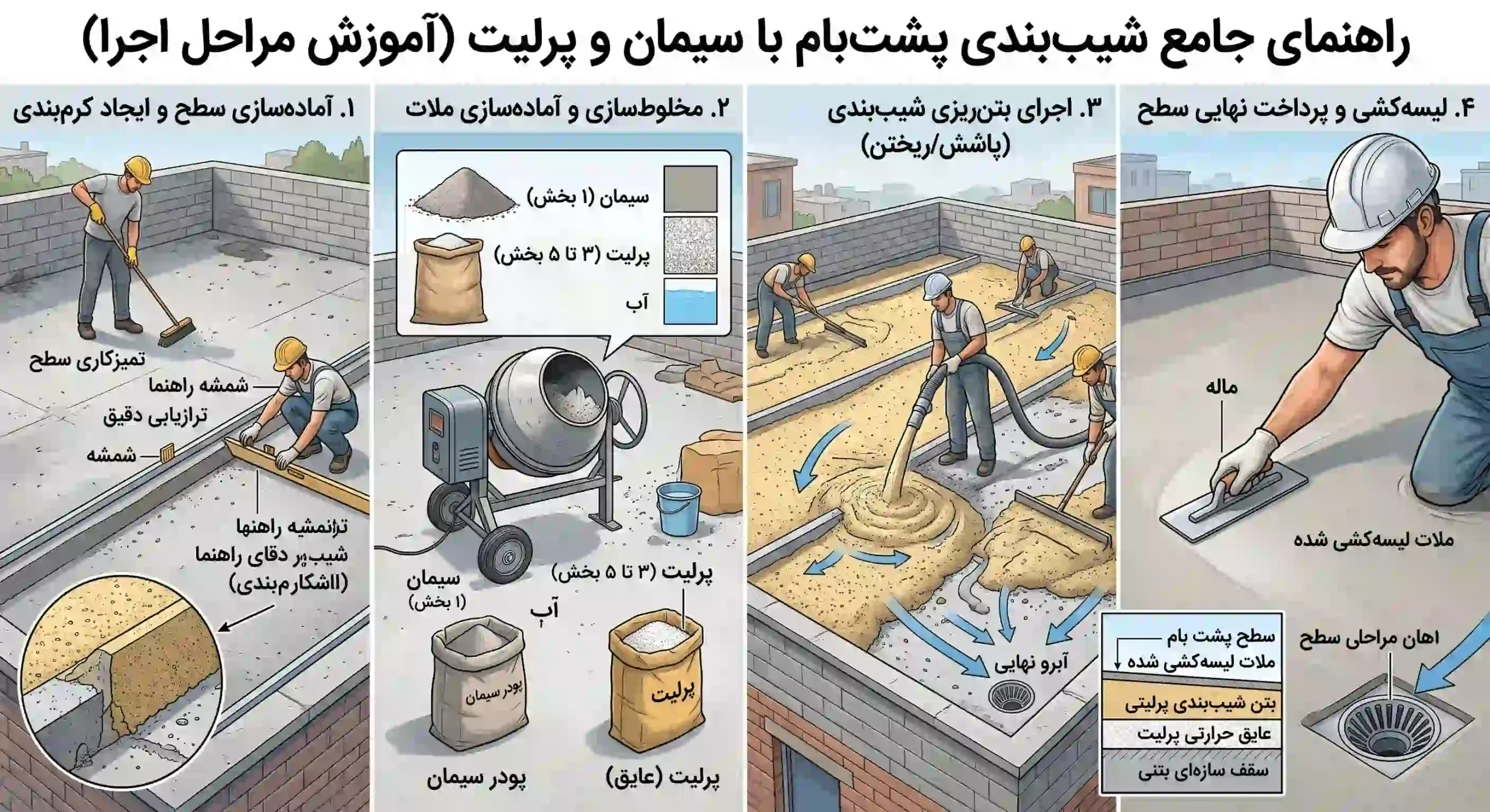 آموزش شیب بندی پشت بام با سیمان و پرلیت [مراحل اجرا]