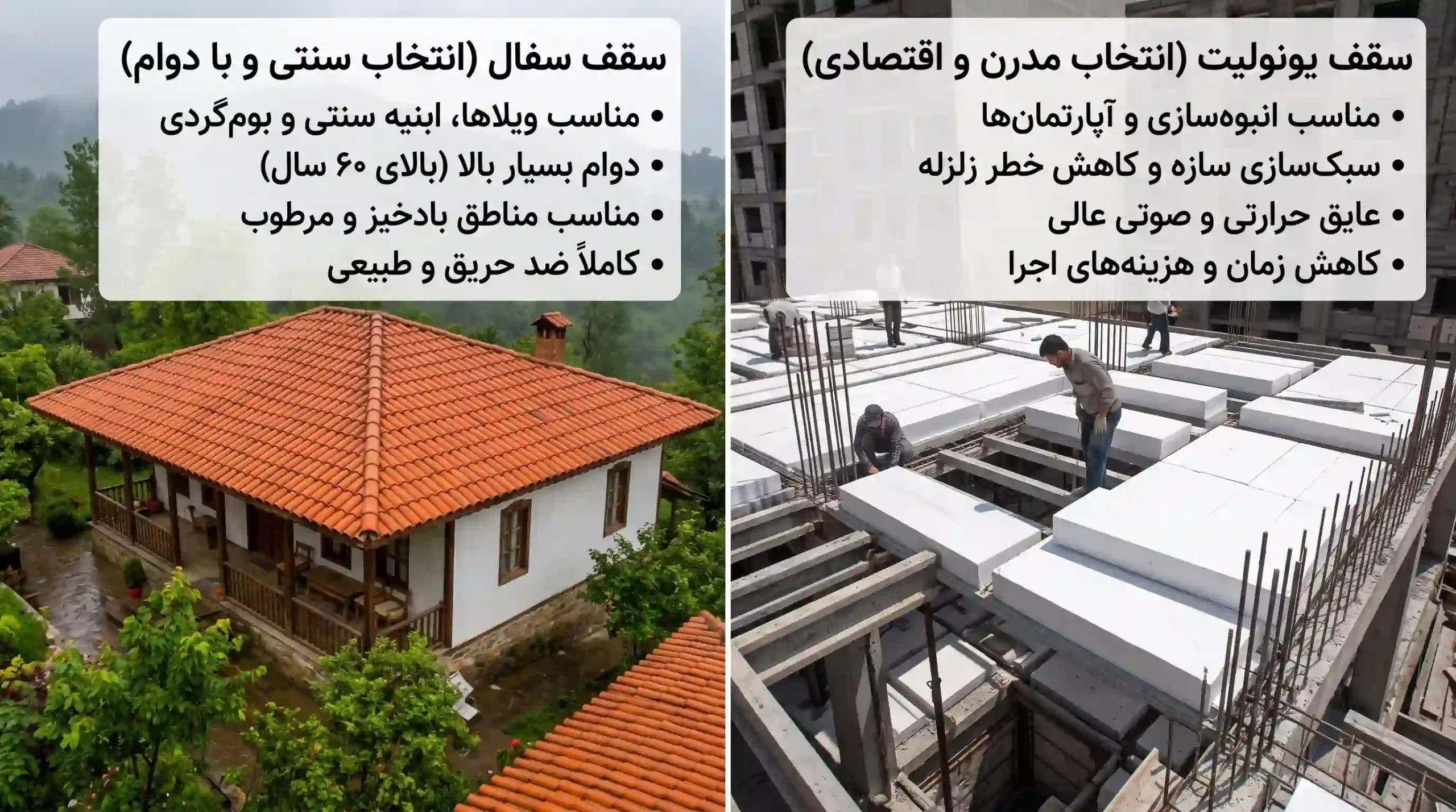 برای سقف سفال بهتر است یا یونولیت